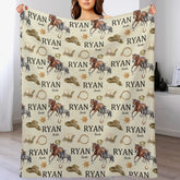 Personalized Cowboy Baby Blanket | Western Ranch Theme with Horses, Boots & Lassos | Custom Name Blanket